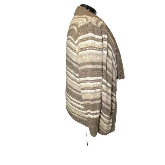 Liz Claiborne L knit cardigan alpaca wool neutral earthy tone striped open front - Picture 4 of 8
